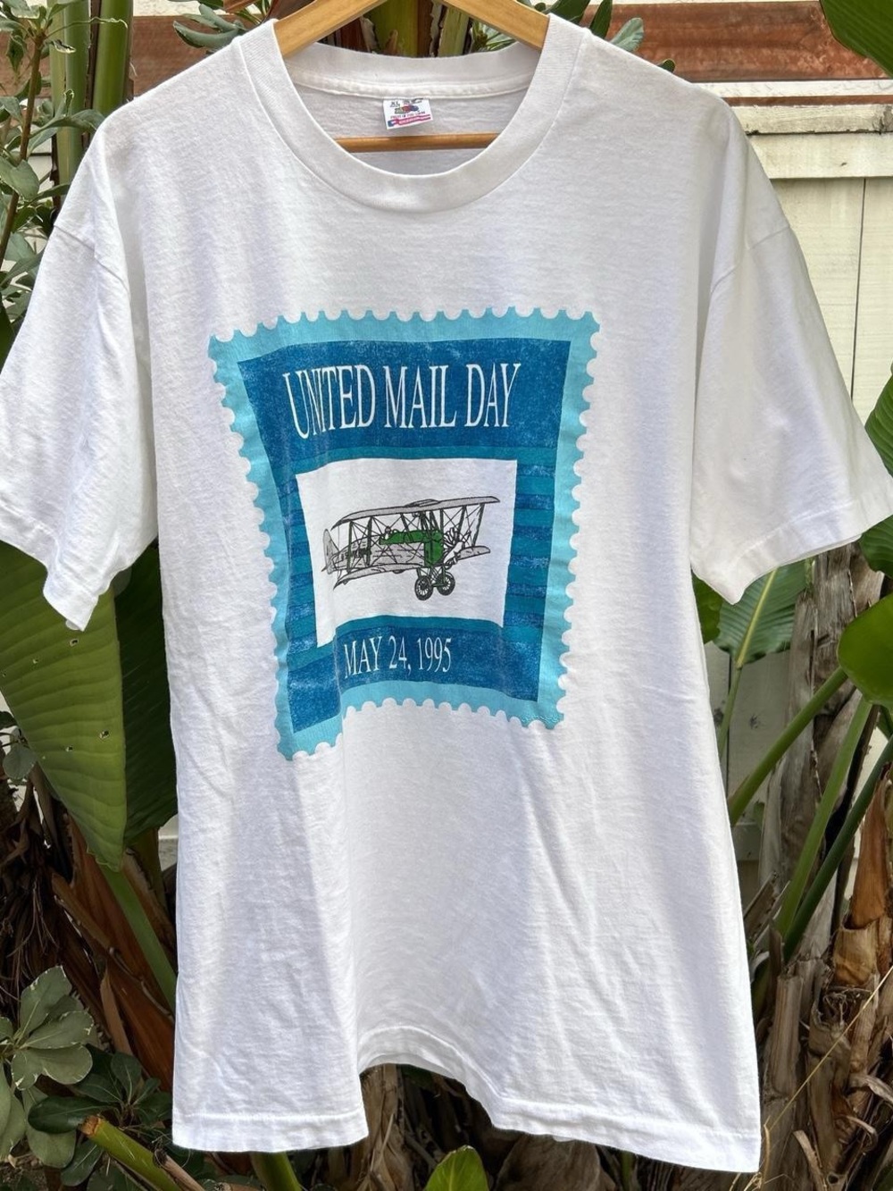 Vintage 1995 United Mail Day T Shirt Men’s XL Biplane Stamp Graphic USA